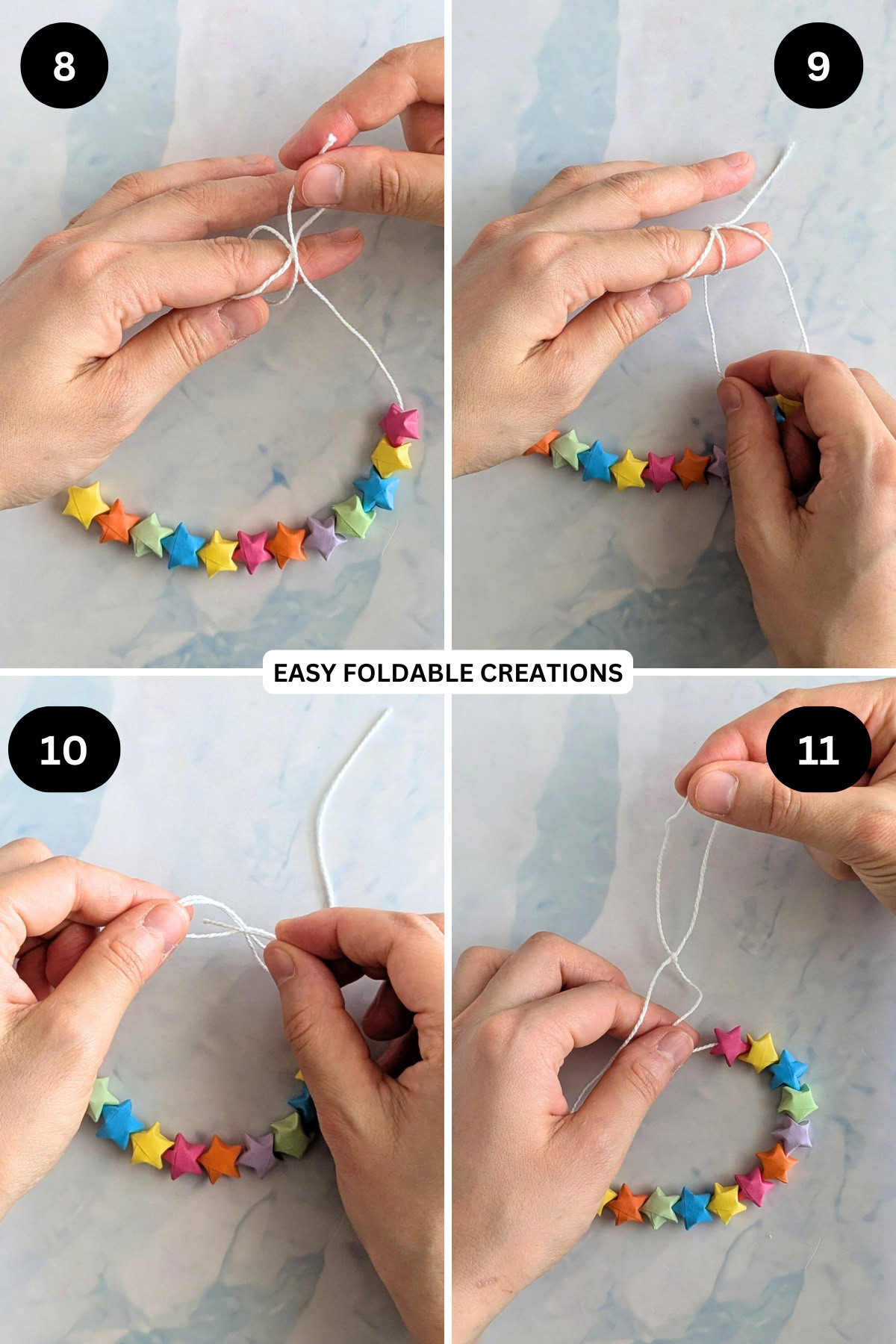 Steps 8 to 11 for putting the star bracelet together.