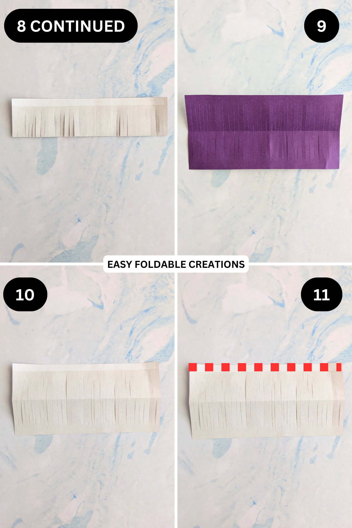 Step 8 continued to 11 for making the petals for an easy paper flower.