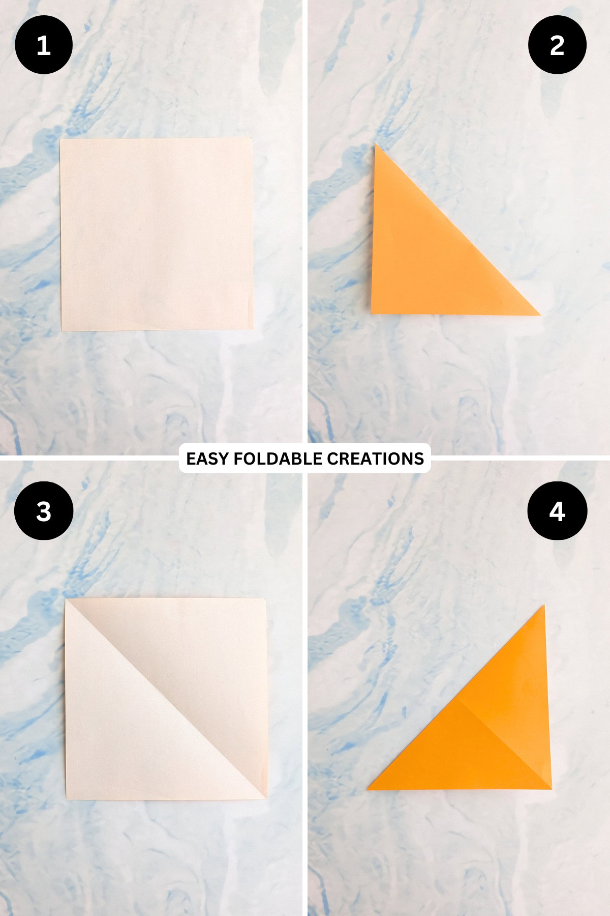 Steps 15 to 4 for folding a DIY butterfly cake topper.