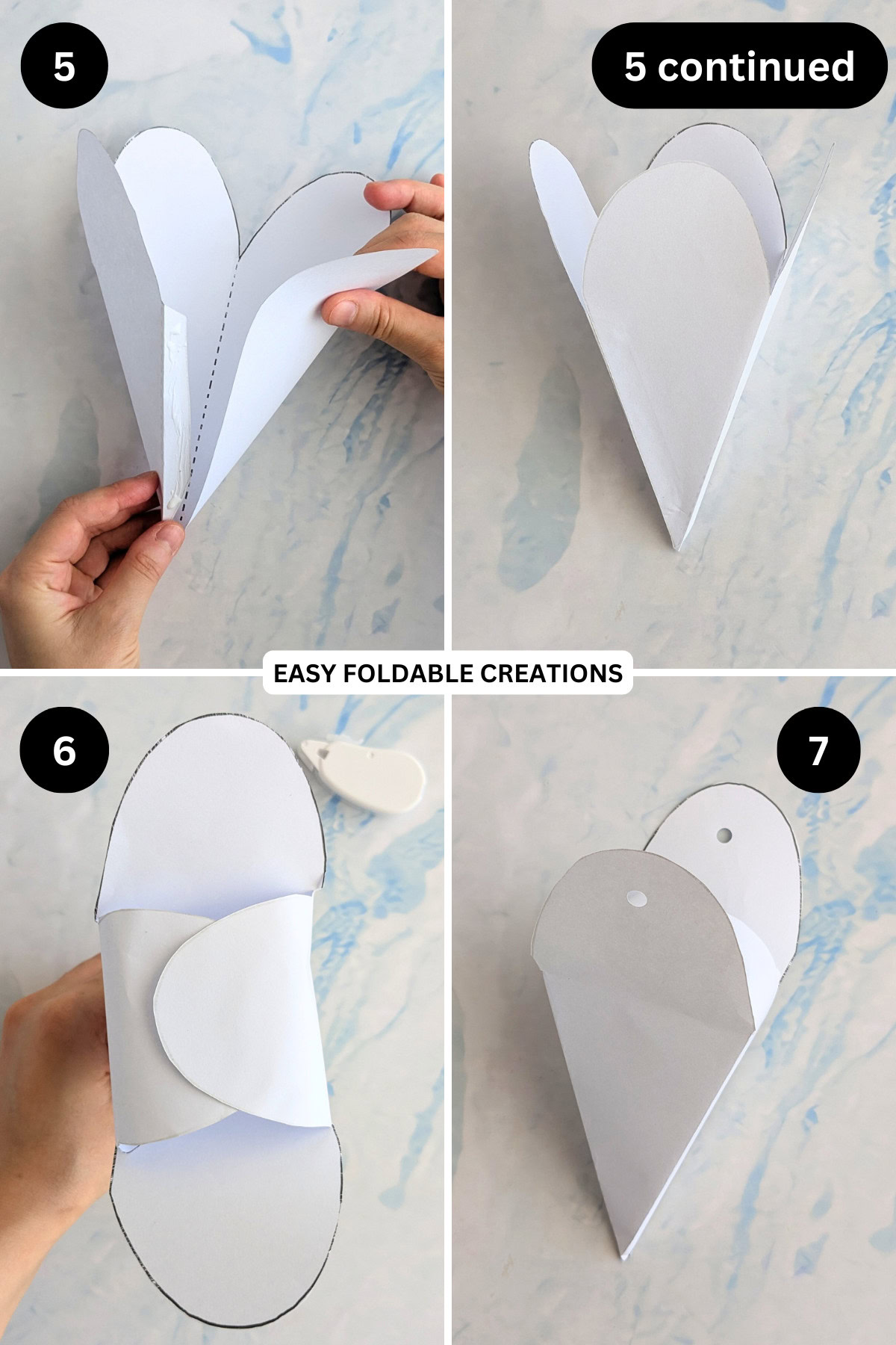 Steps 5 to 7 for folding a DIY carrot box.