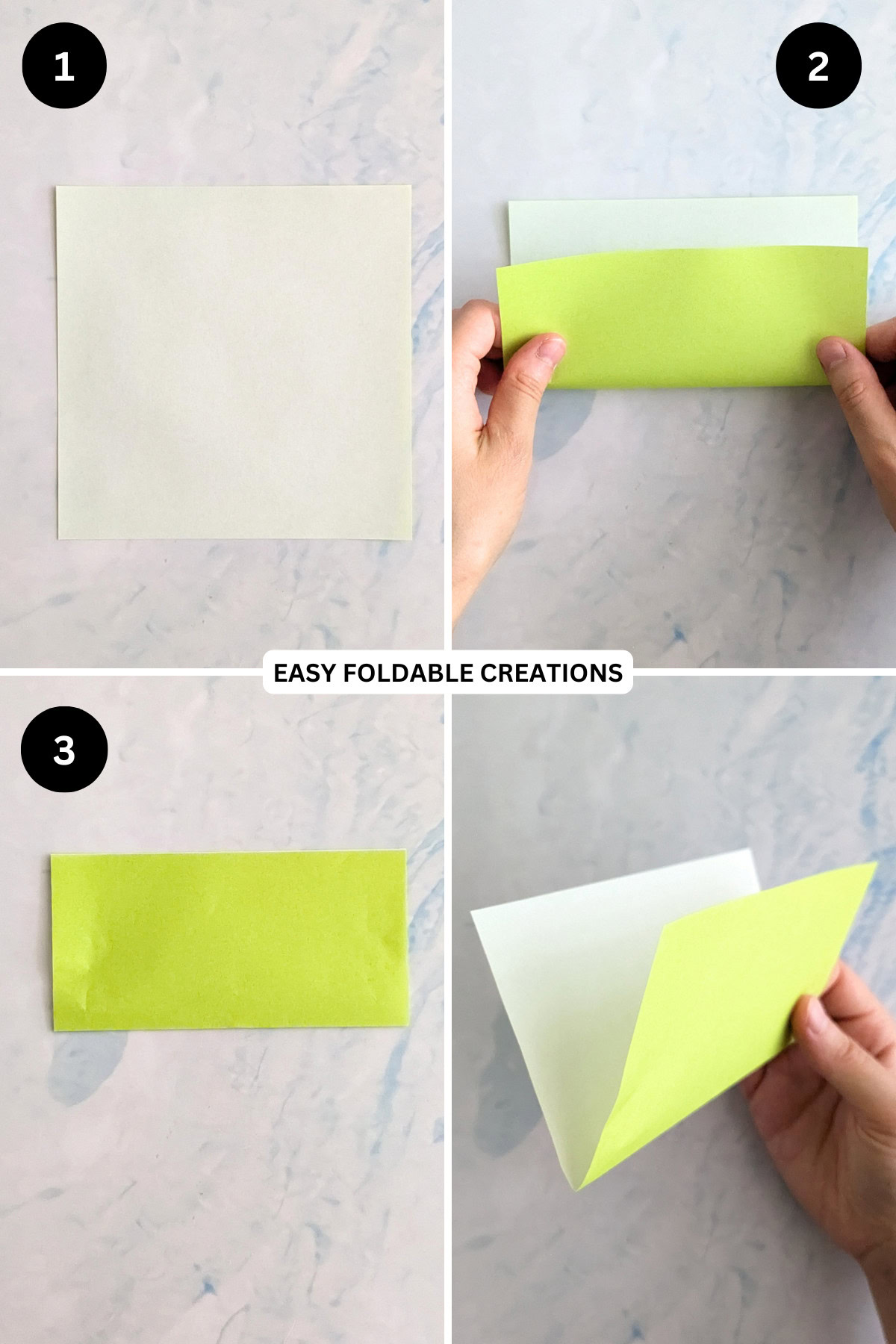 Steps 1 to 3 for making a valley fold.