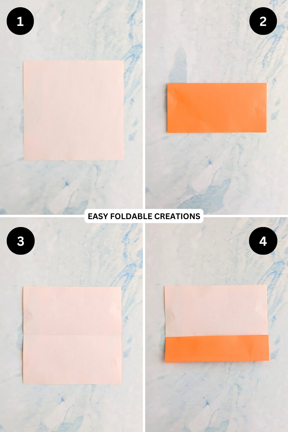 Steps 1 to 4 for folding an origami Christmas ornament.