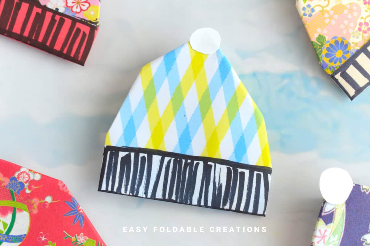 Striped origami beanie.