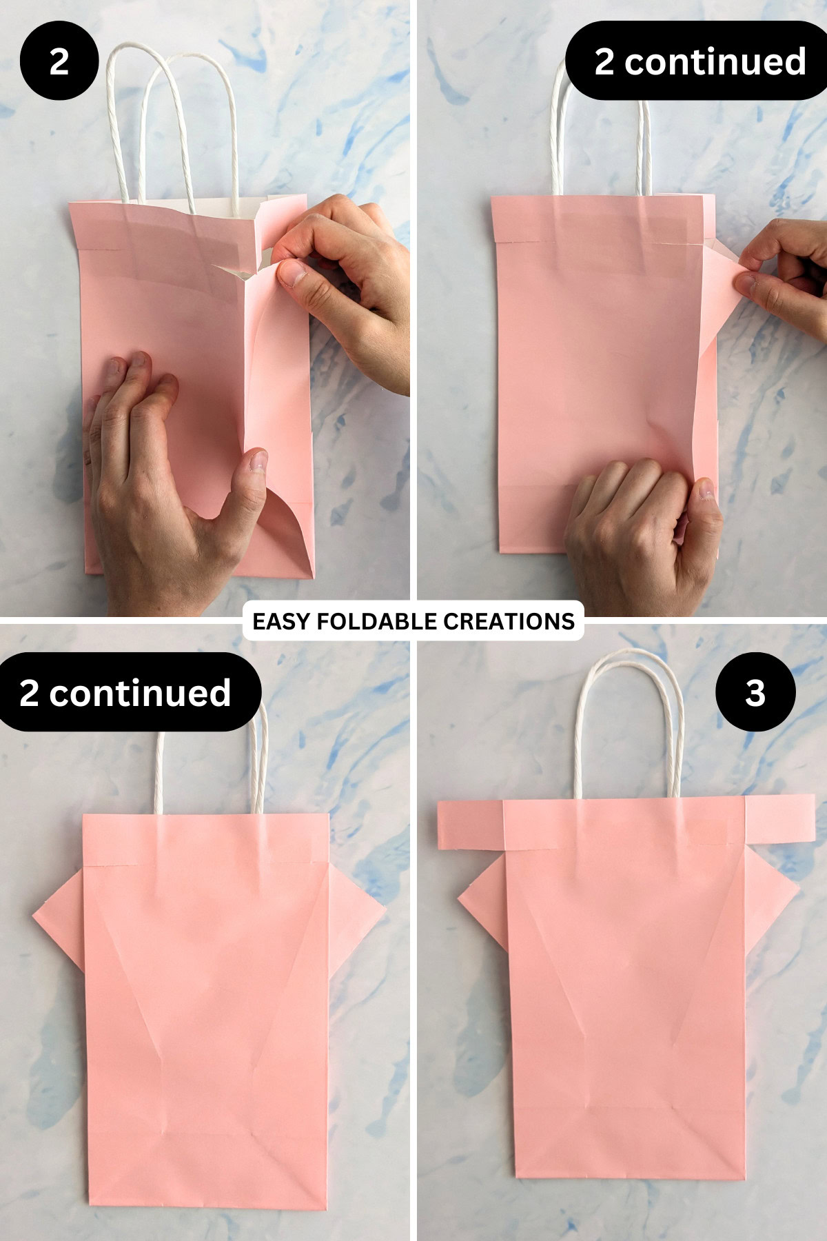Steps 2 to 3 for making a DIY shirt gift bag.