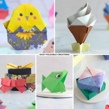 Collage of origami projects.