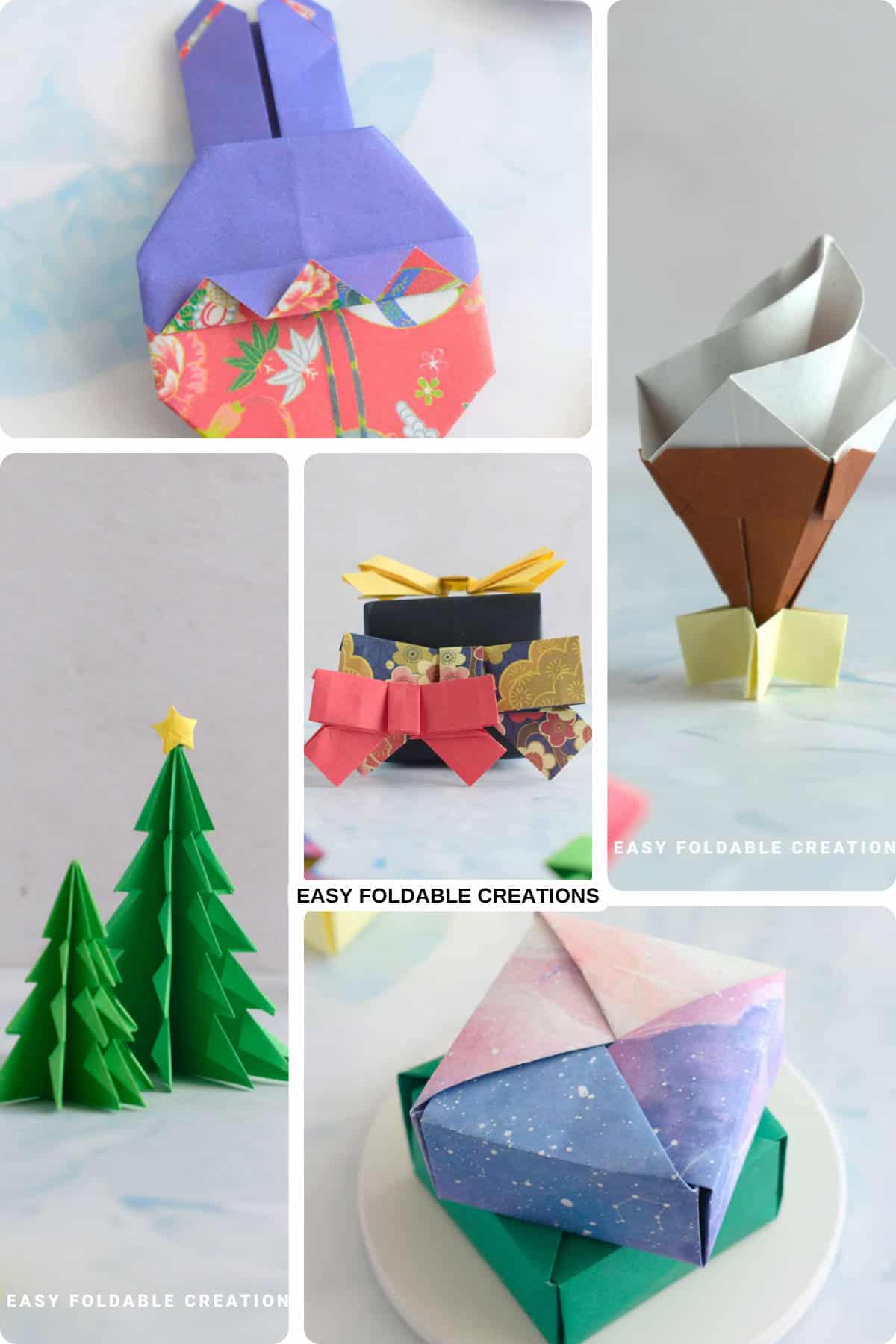 Collage of origami projects.