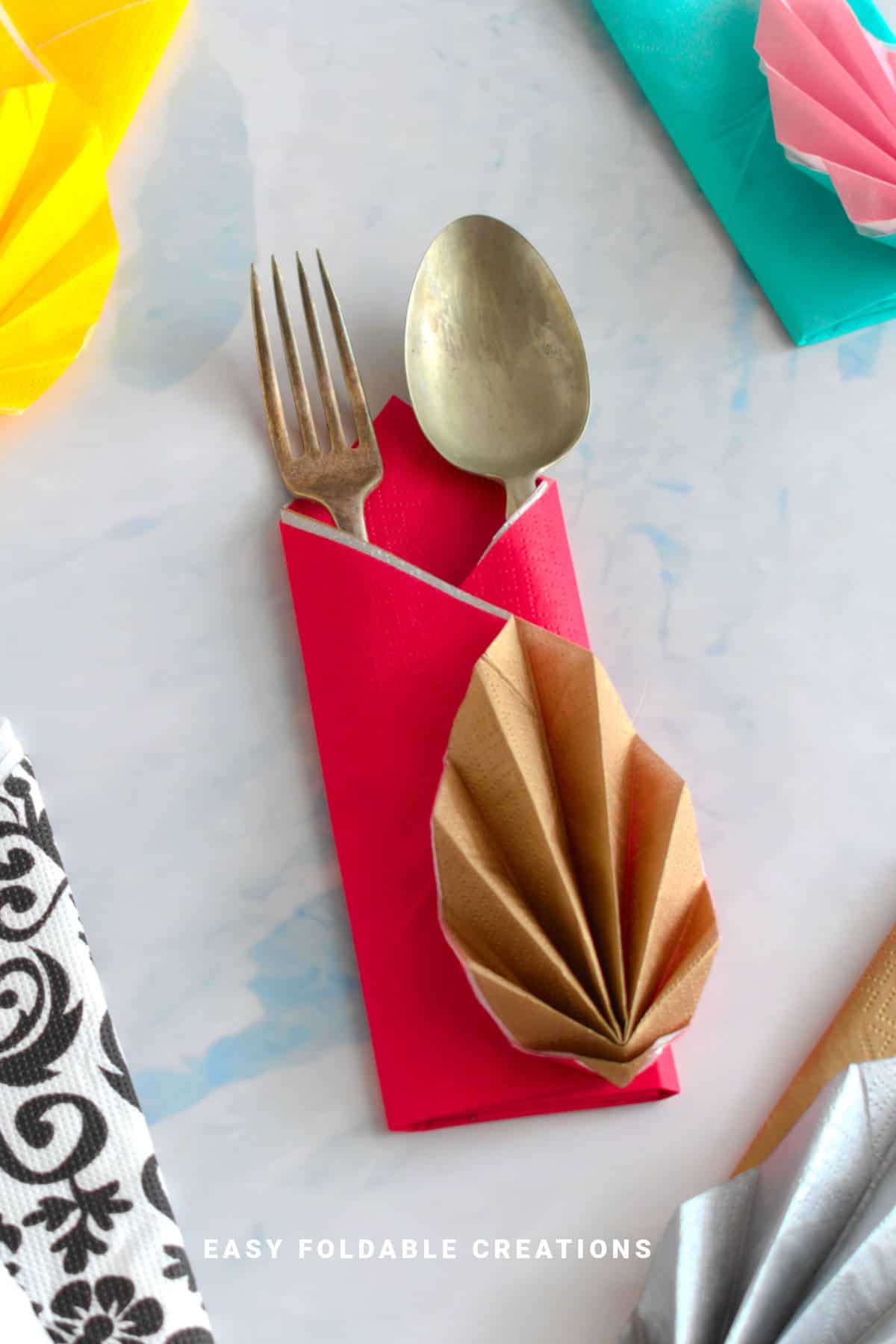 Close up image of a folded napkin.