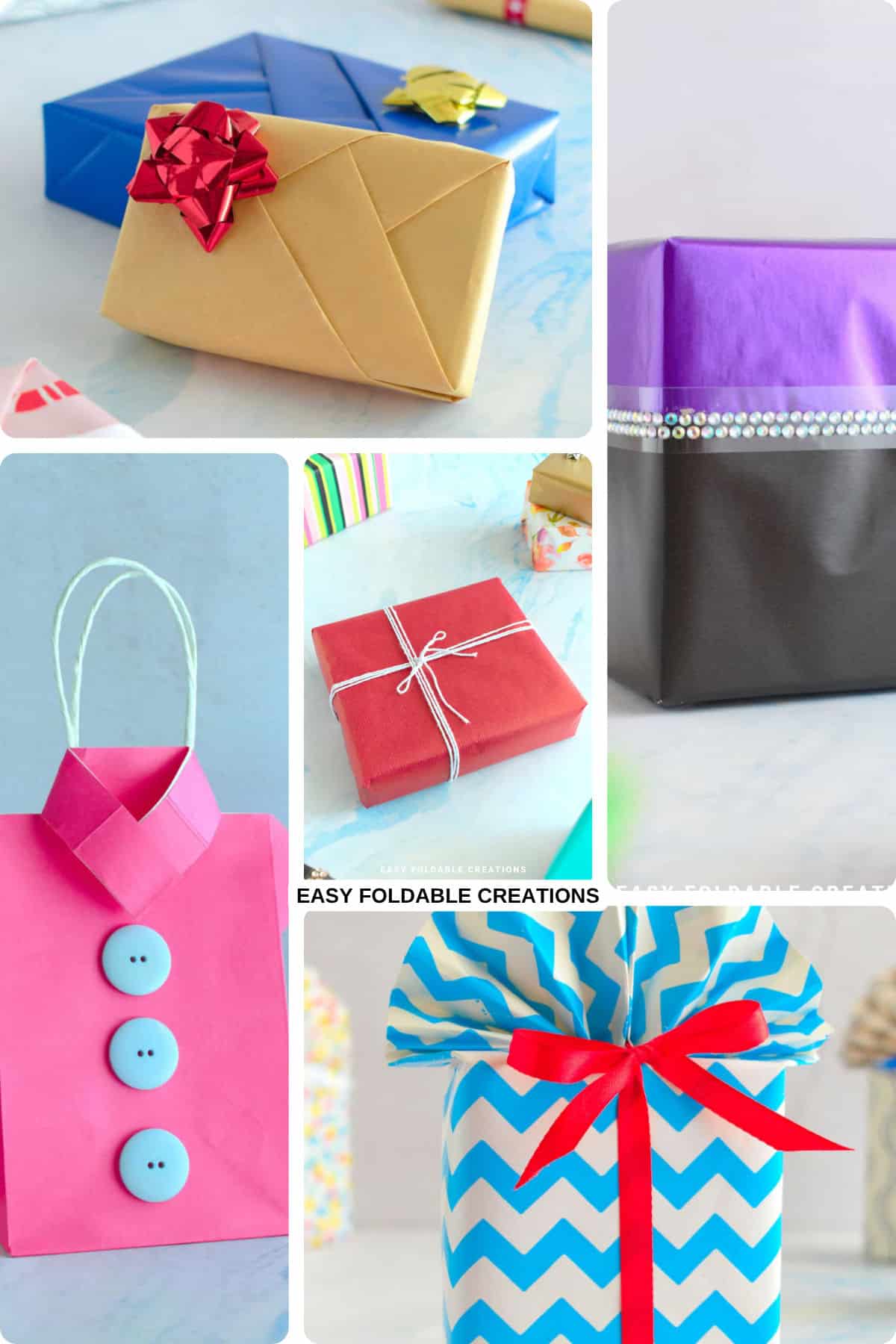 Collage of wrapped gifts.