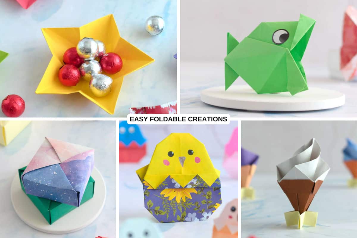 Collage of origami projects.