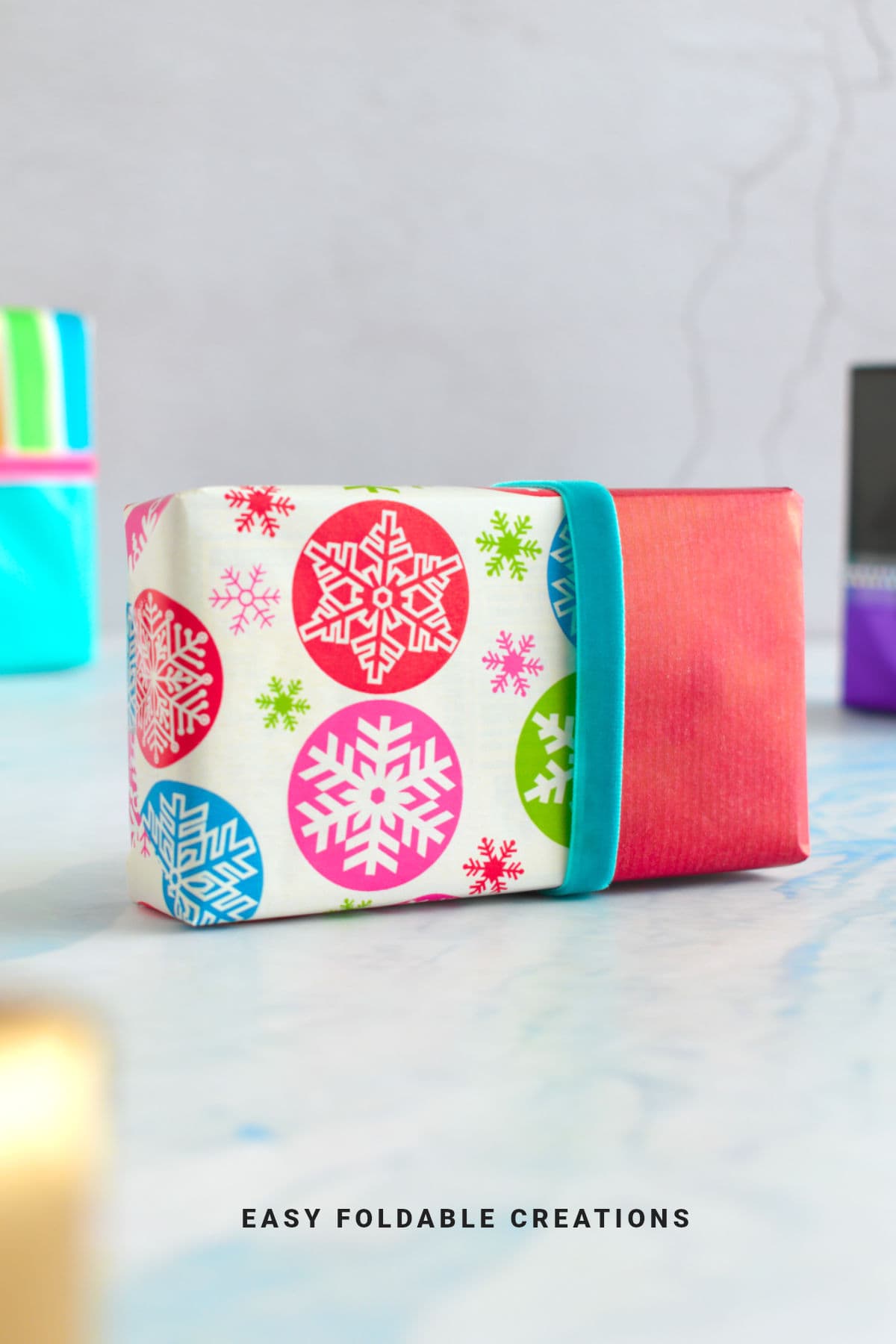 Red and white wrapped gift.