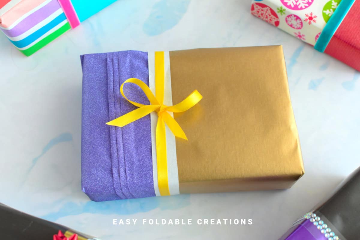 Purple and gold wrapped gift.