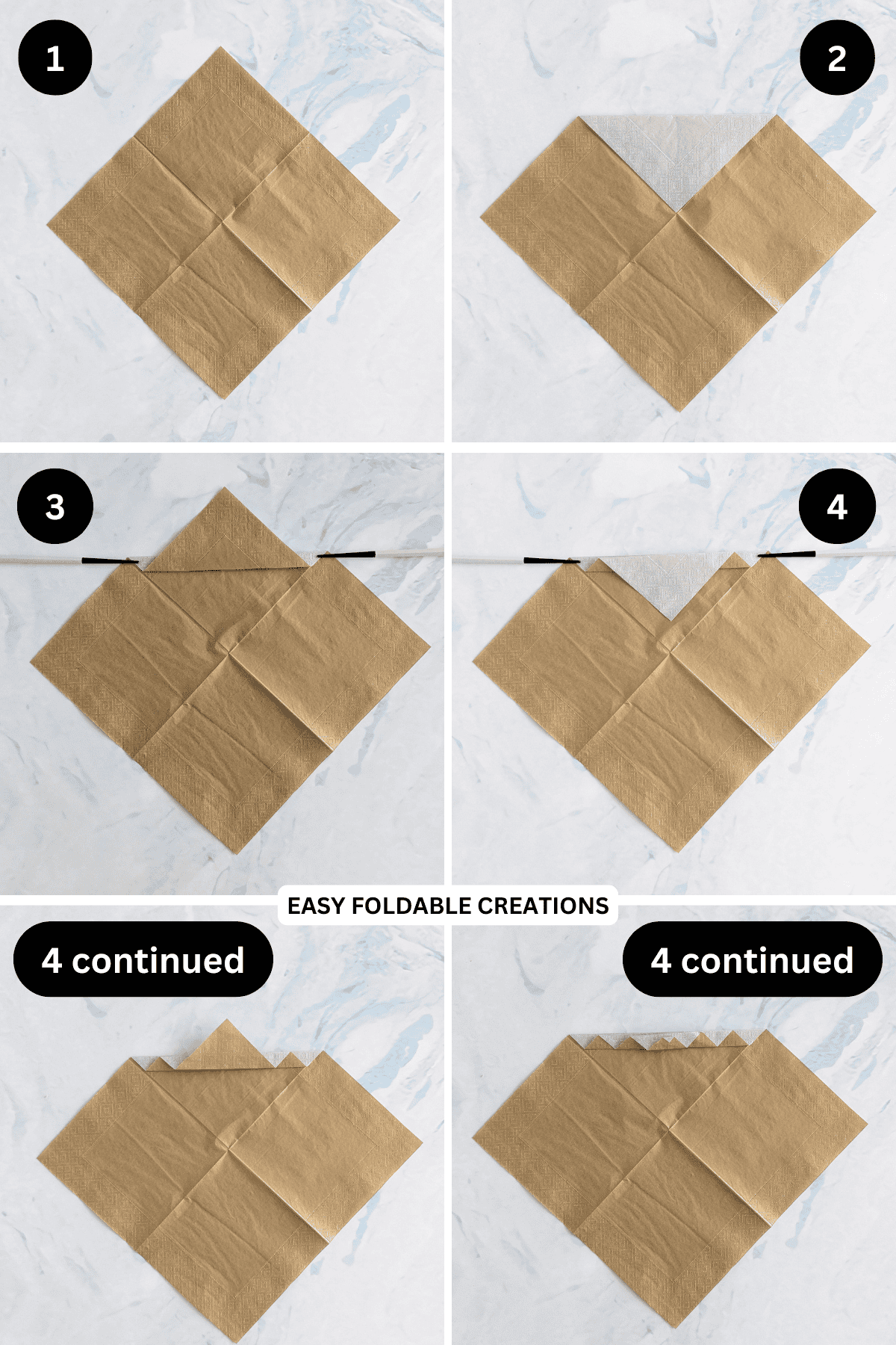 Steps 1 to 4 for folding a pocket fan napkin fold.