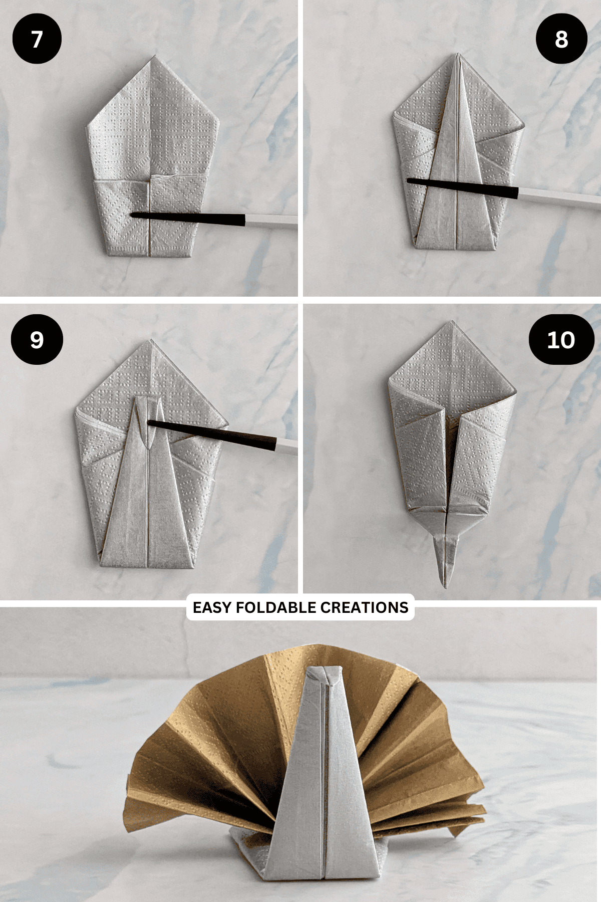 Steps 7 to 10 for making the turkey body.