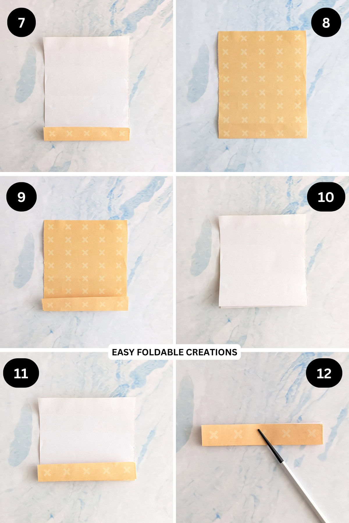 Steps 7 to 12 for folding a paper star.