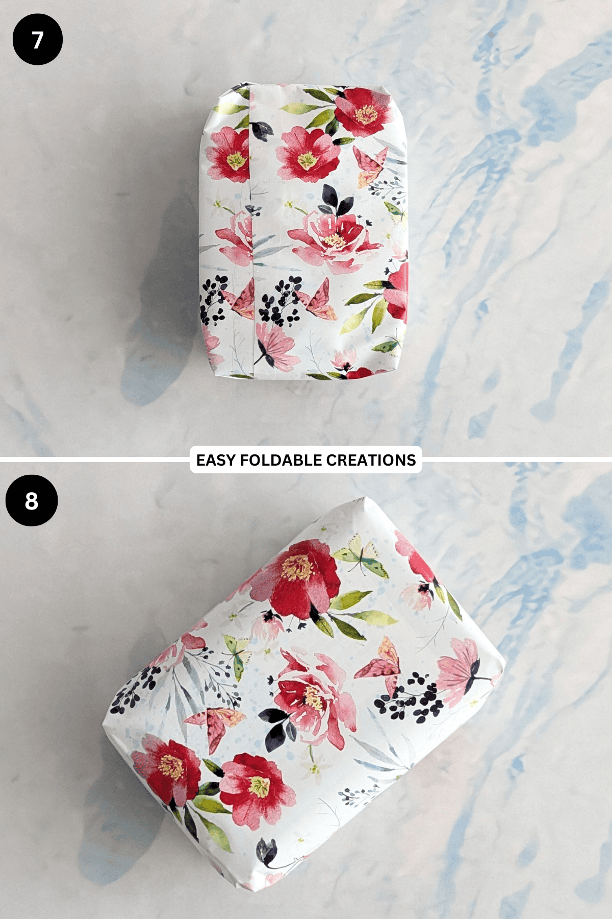 Steps 7 to 8 for wrapping a gift.