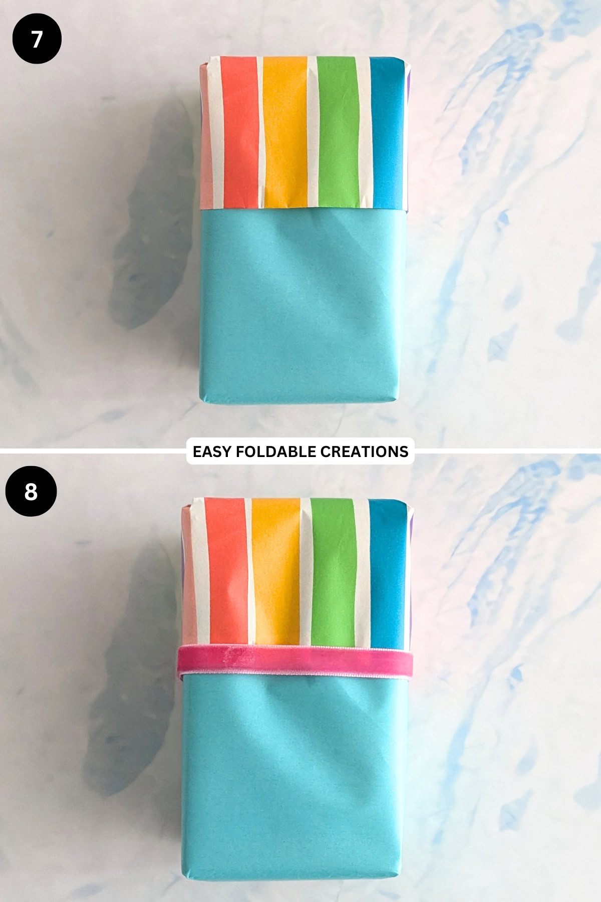 Steps 7 to 8 for wrapping a gift.