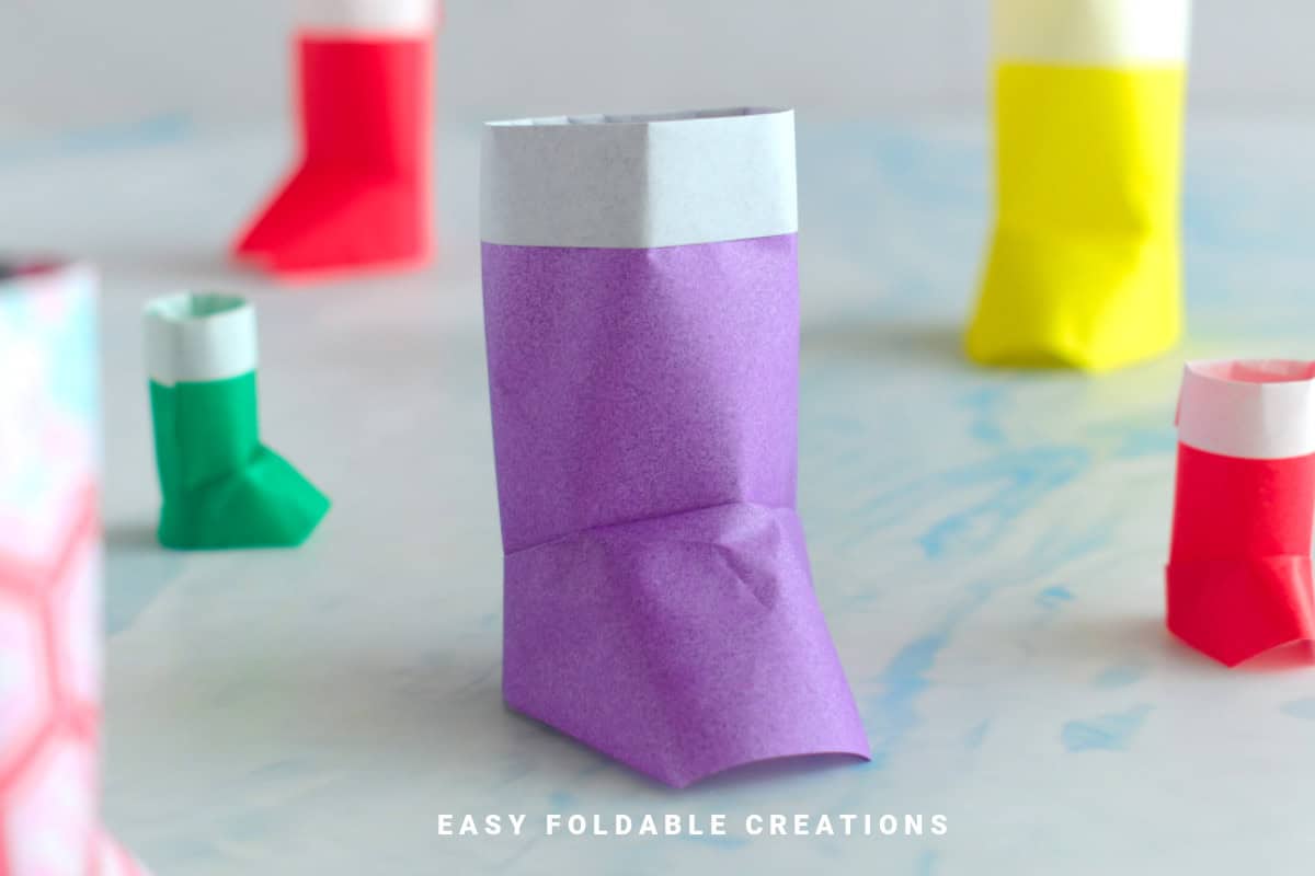 Purple origami Santa boot.