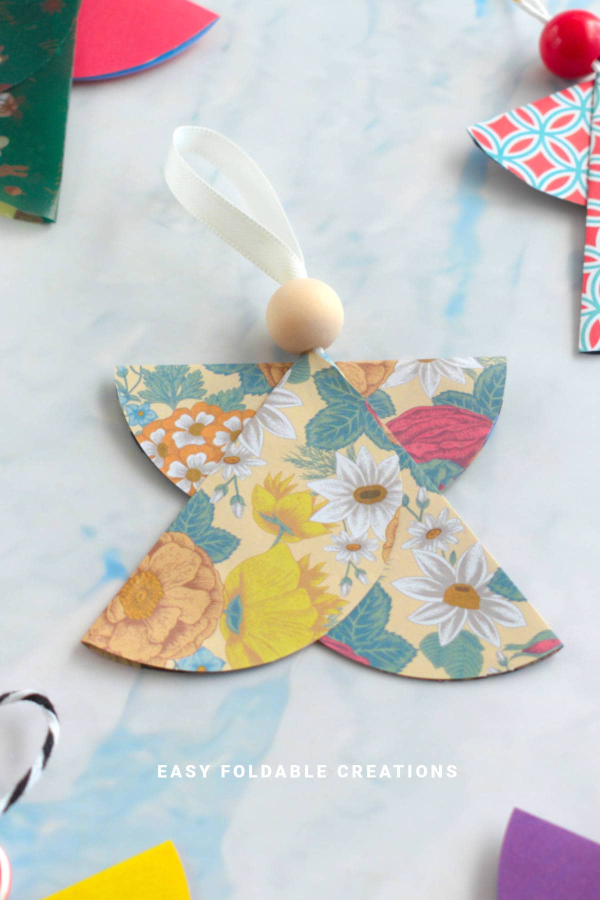 Close up image of a paper angel.