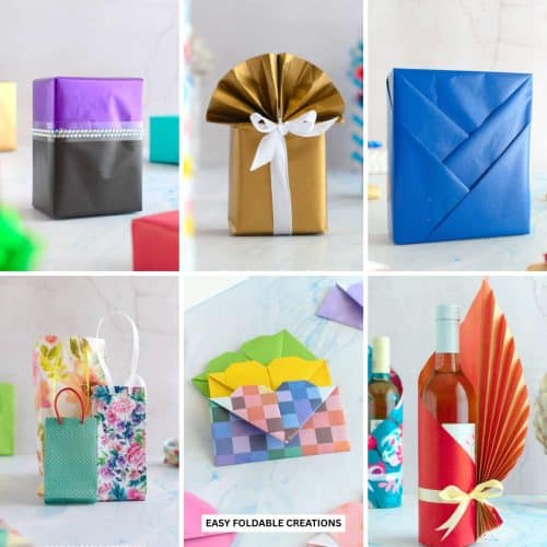 Collage of wrapped gifts.