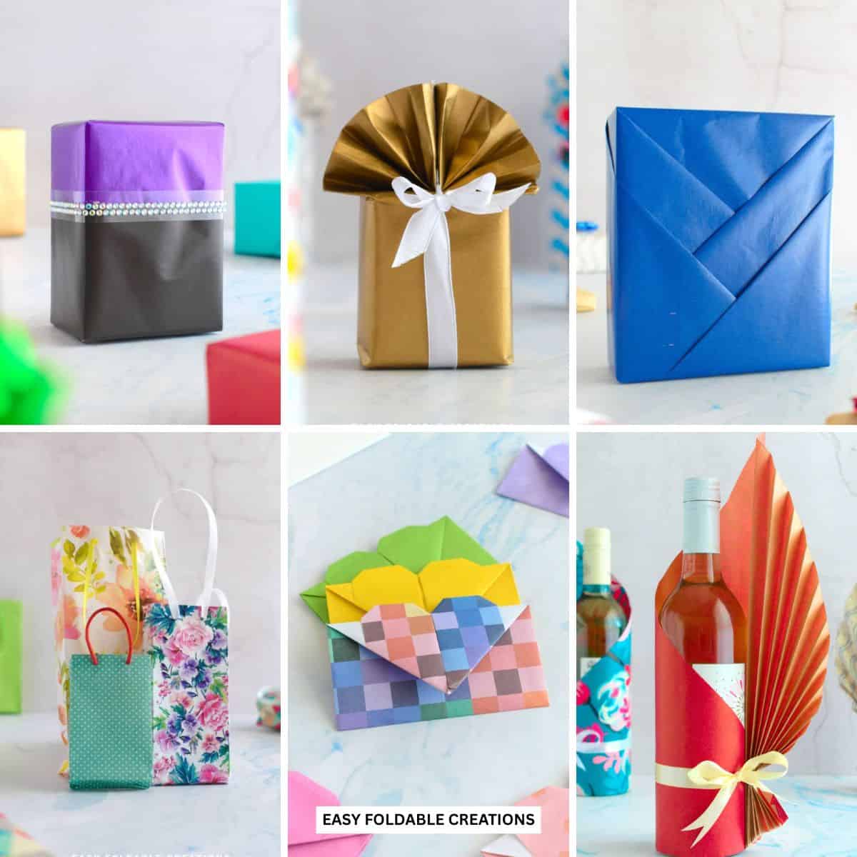 Collage of wrapped gifts.
