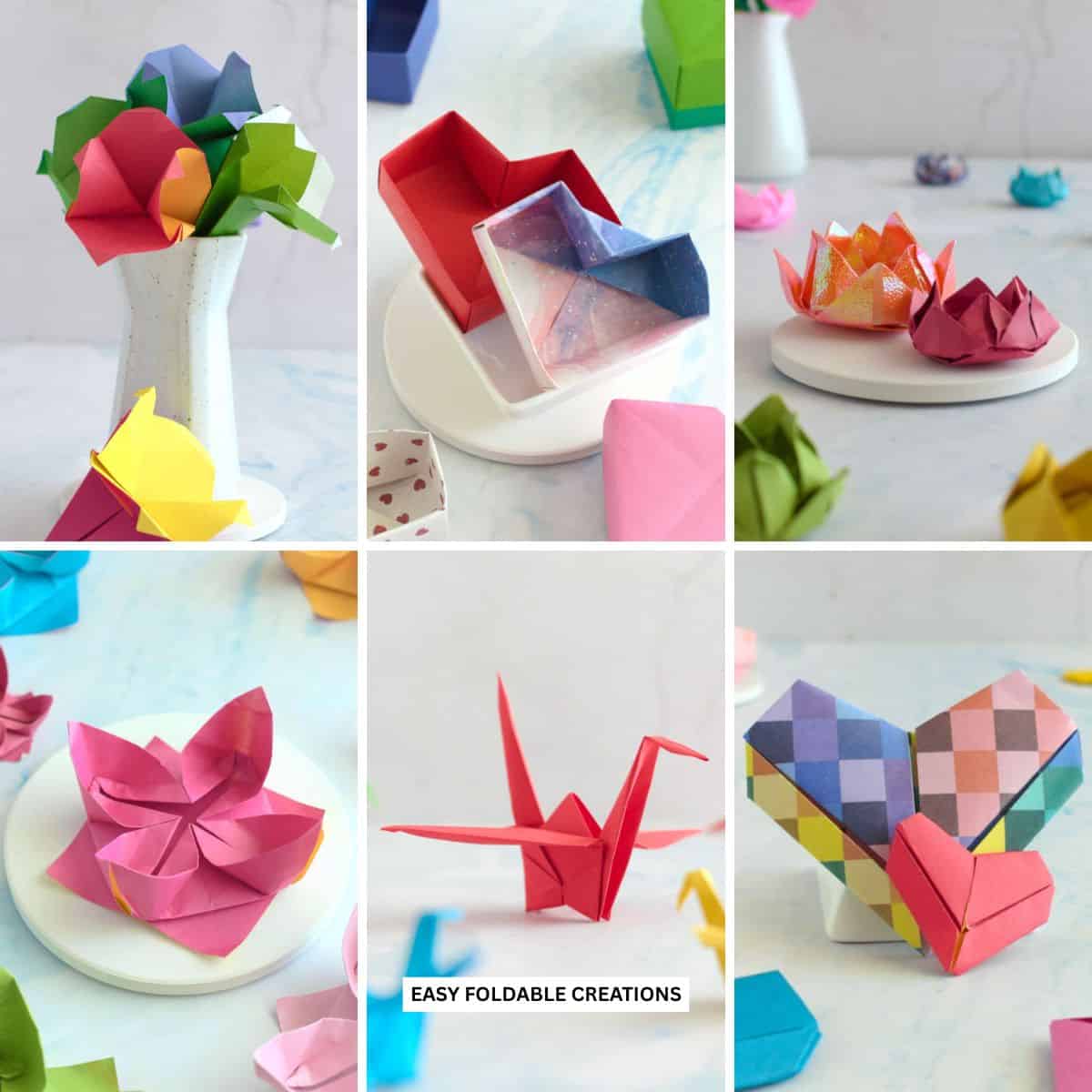 Collage of origami projects.