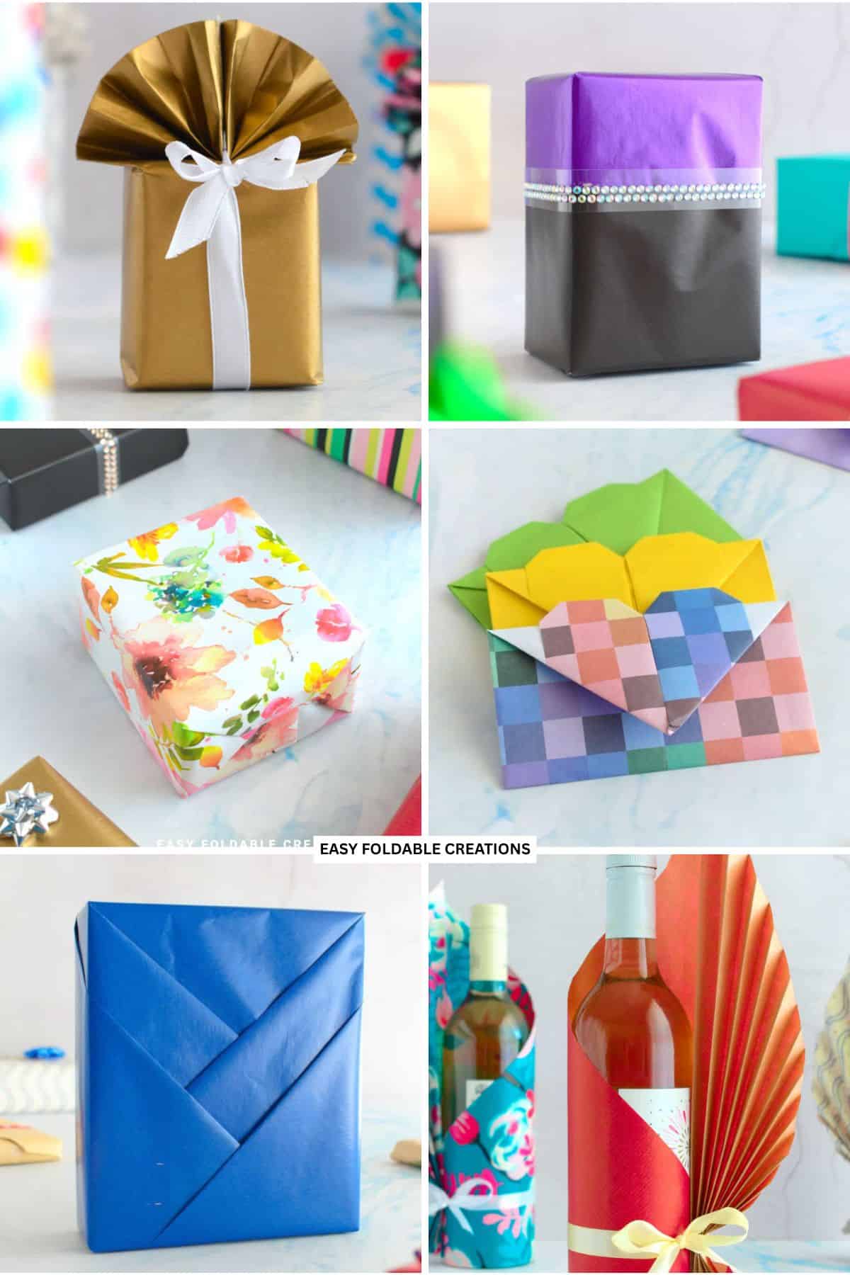 Collage of gift wrapping ideas.