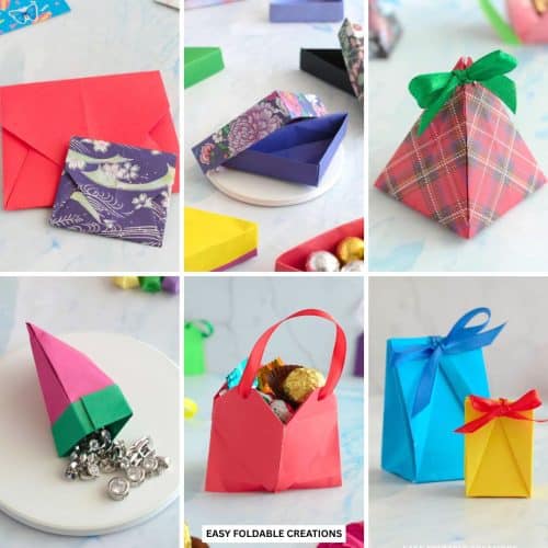 Collage of paper bags and boxes.