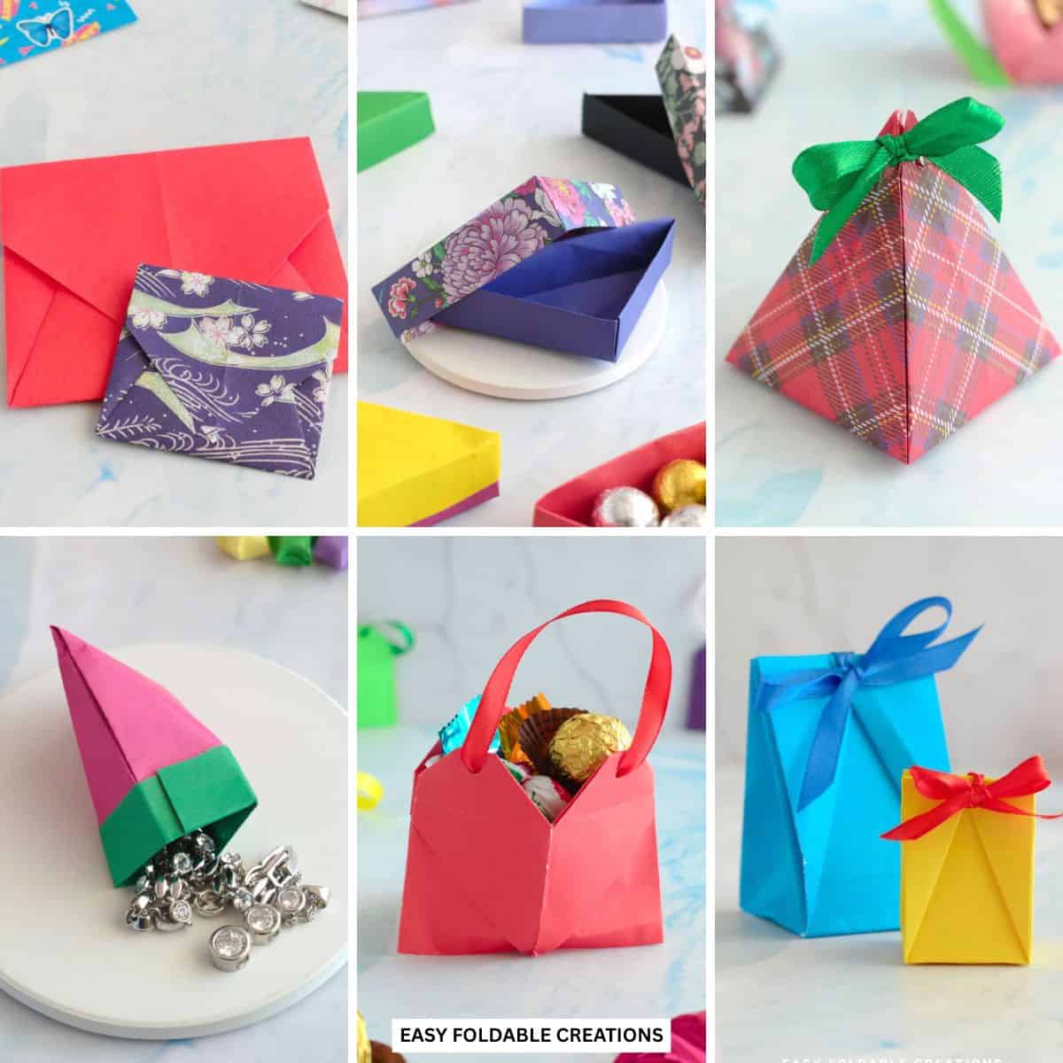 Collage of paper bags and boxes.