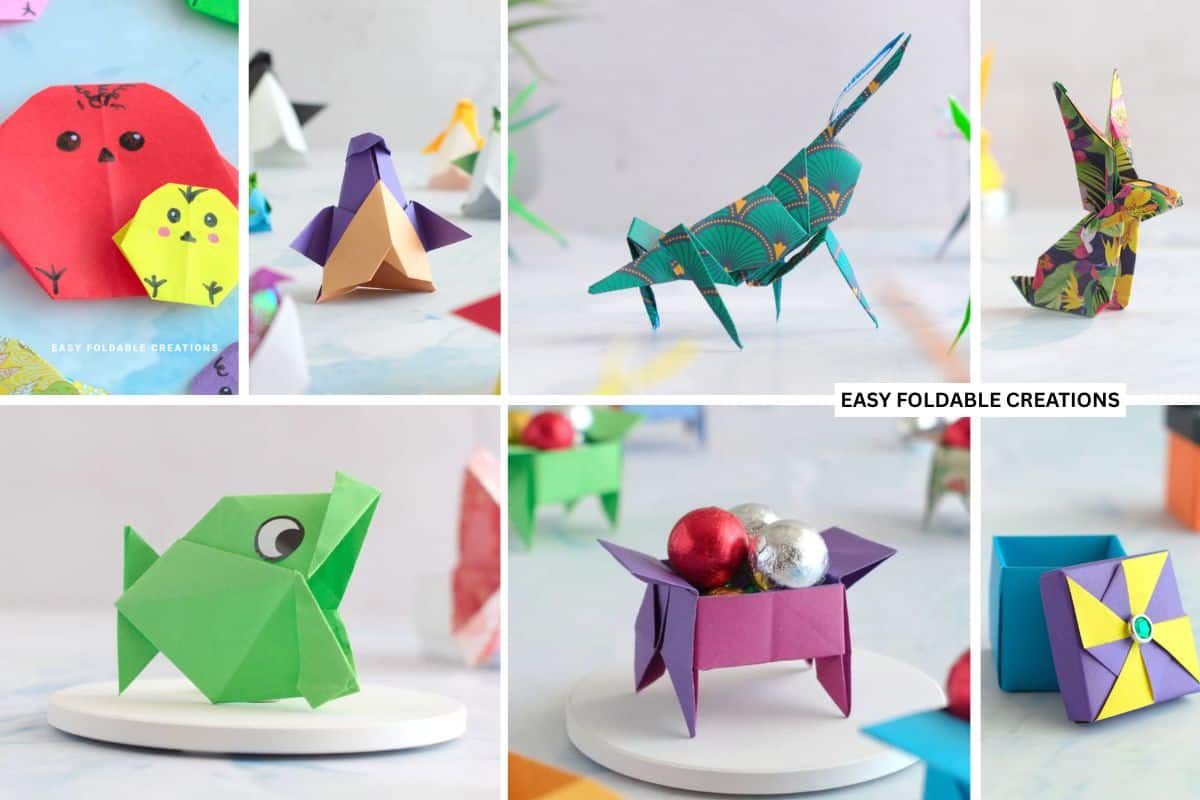 Collage of origami images.