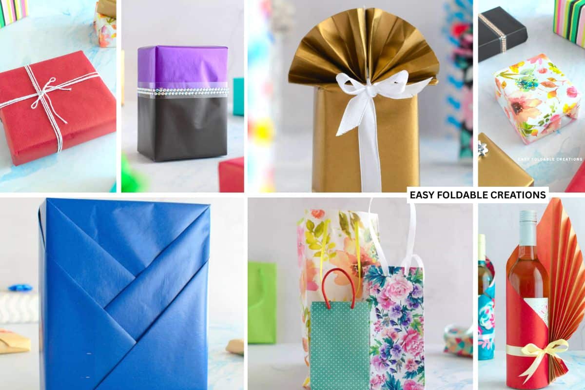 Collage of gift wrapping ideas.