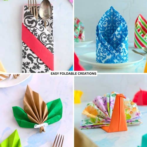 Collage of folded paper napkins.