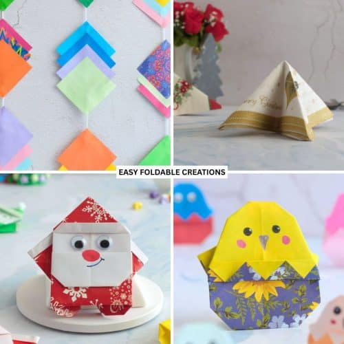 Collage of seasonal paper crafts.