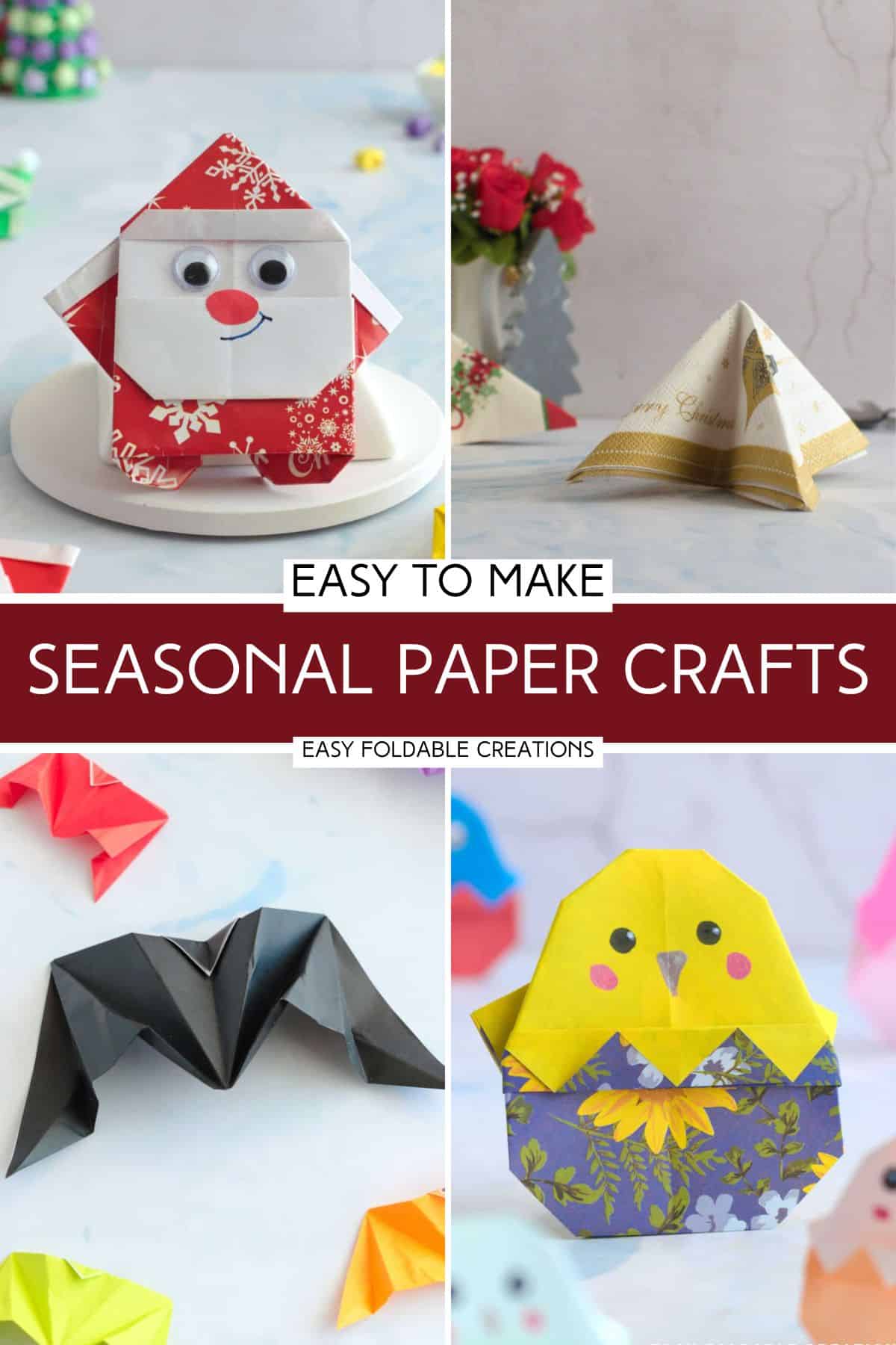 Collage of seasonal paper crafts.