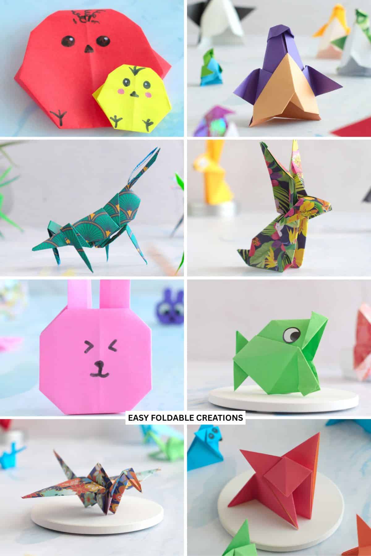 Collage of origami projects.