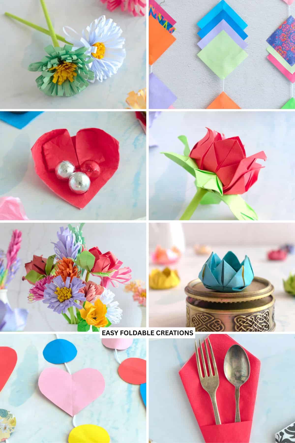 Collage of wedding paper crafts.