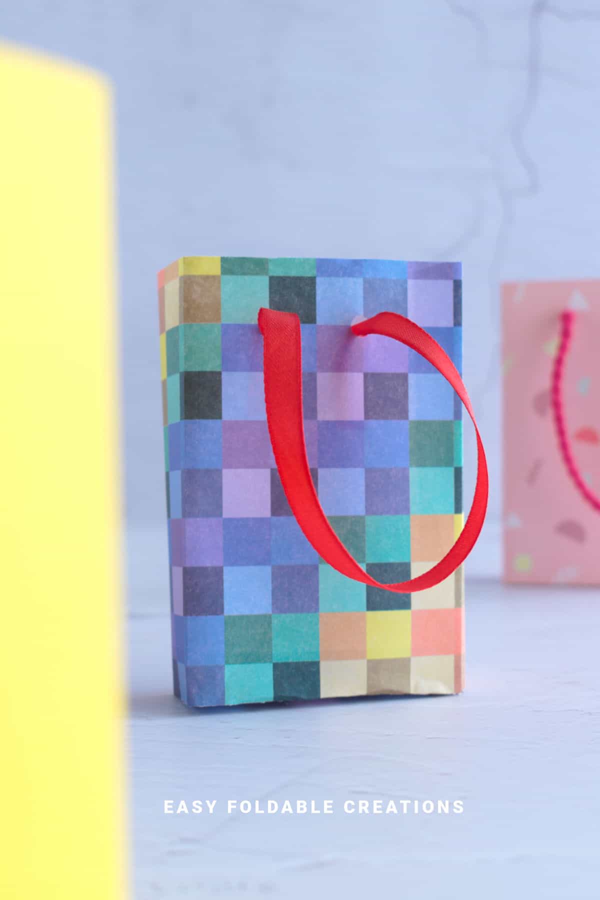 Checkered paper gift bag.