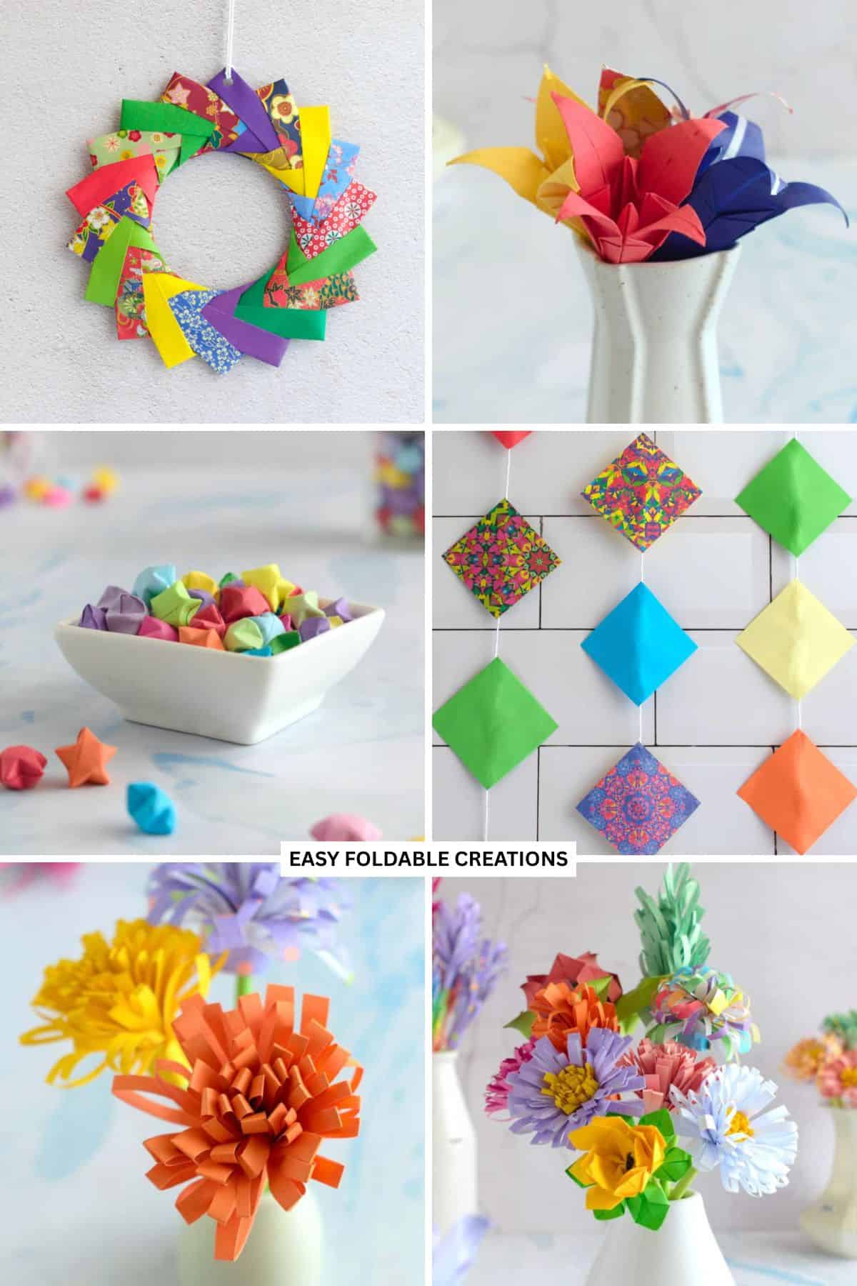 Collage of 6 seasonal paper crafts.