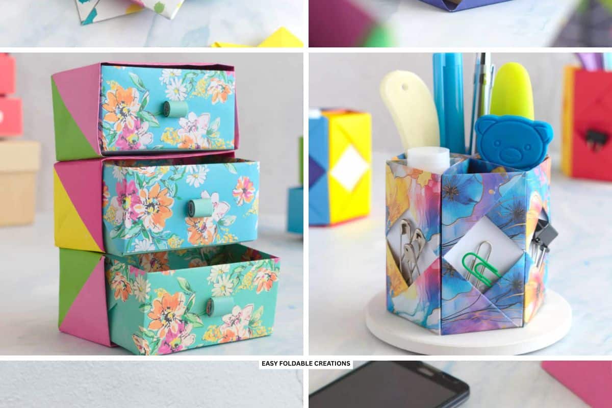 Mini paper drawers and paper pen holder.