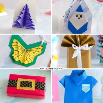 Collage of gift wrapping topper ideas.