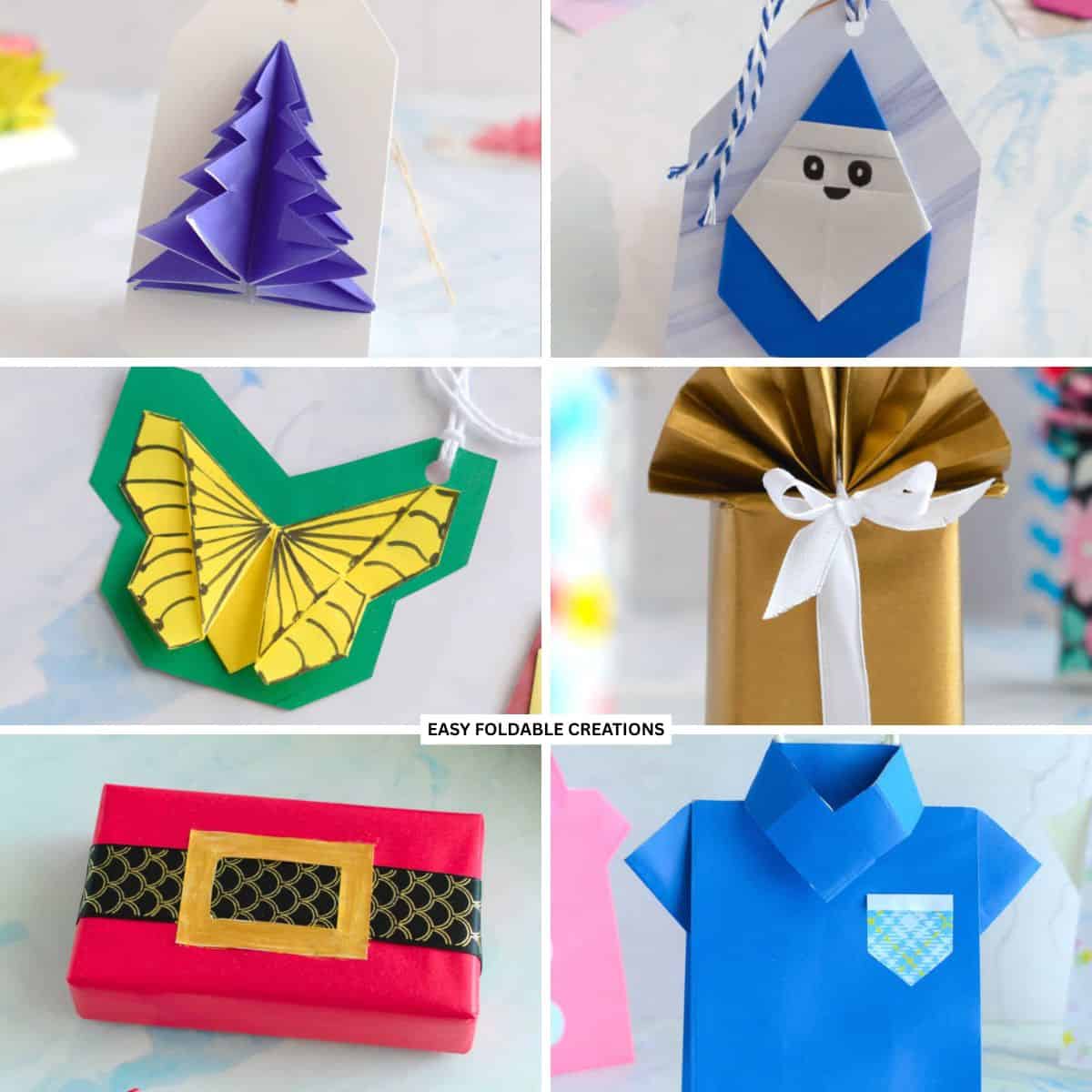 Collage of gift wrapping topper ideas.