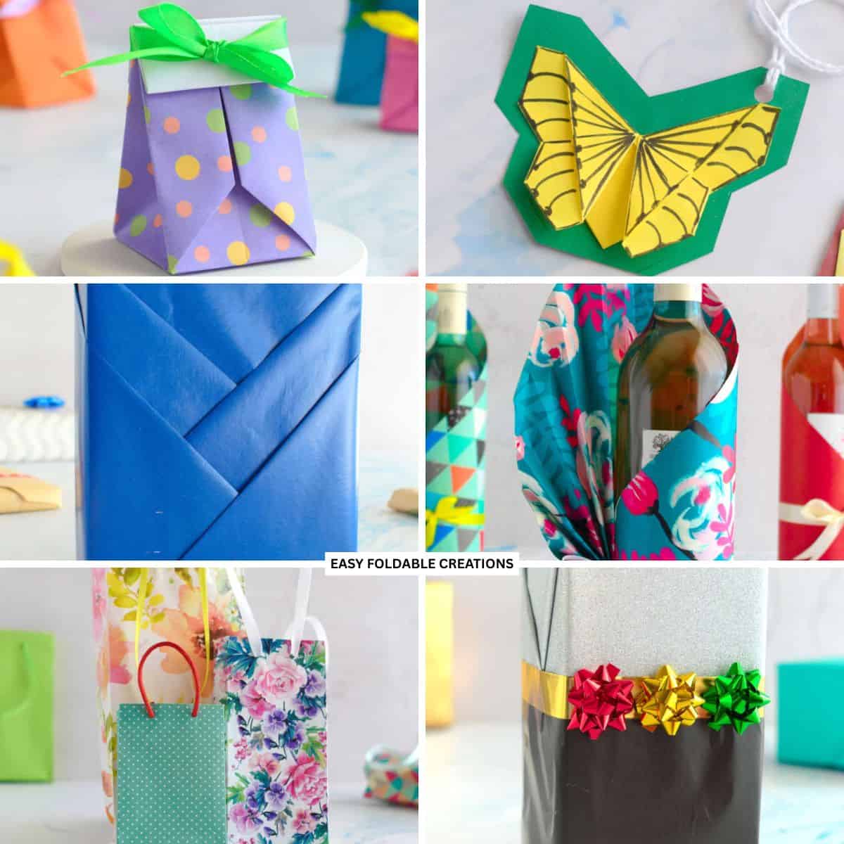 Collage of various wrapped gifts.