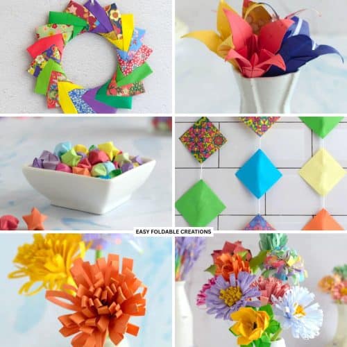 Collage of seasonal paper crafts.