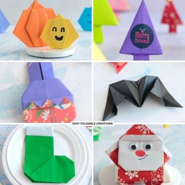 Collage of folded paper crafts.