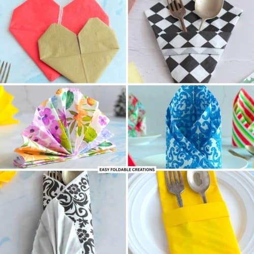 Collage of various paper napkin folds.