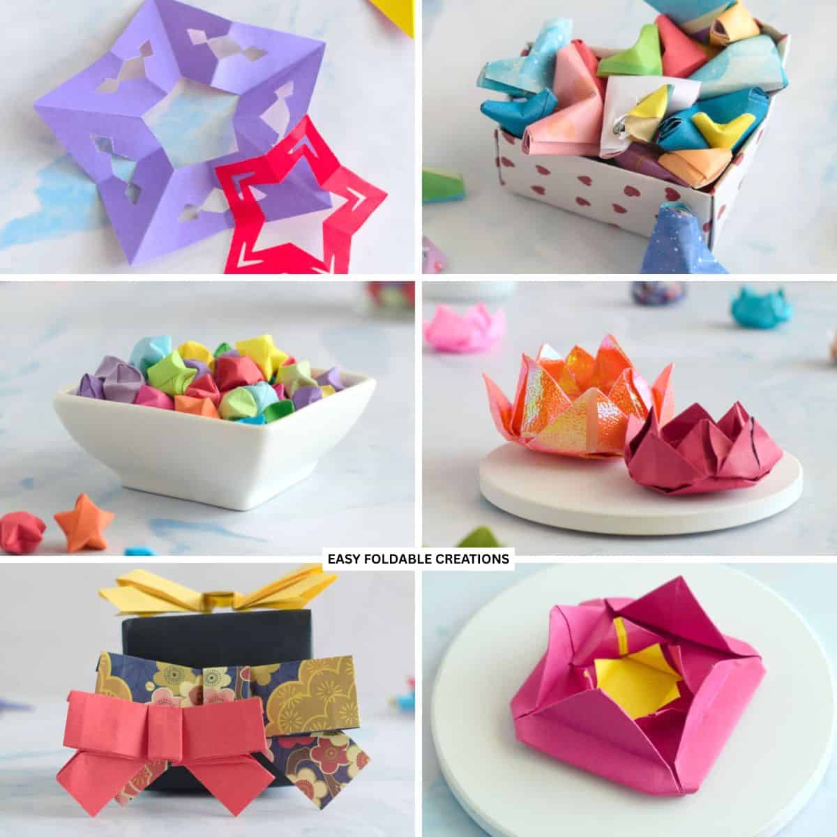 Collage of paper craft projects.
