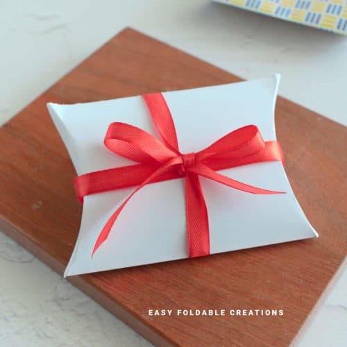 Close up image of a pillow box.